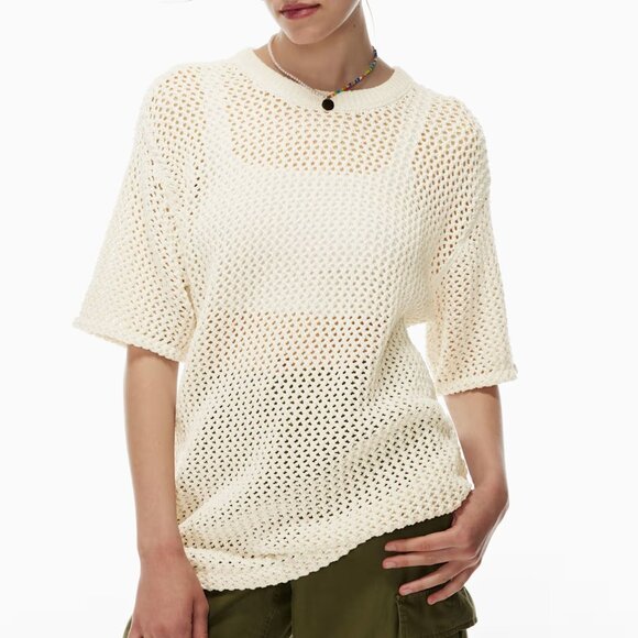 TNA Tops - Aritzia TNA Ponderosa Mesh Knit T-Shirt Birch XS cottagecore grandma relaxed fit